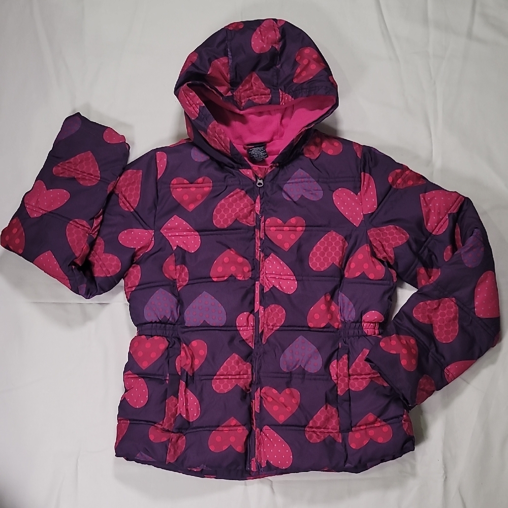 Purple with Pink Hearts Puffer Coat